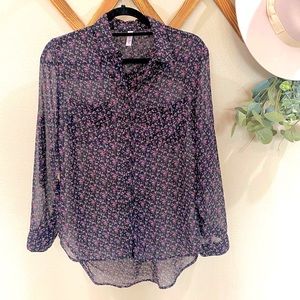 Floral Sheer Collared Button Down Blouse